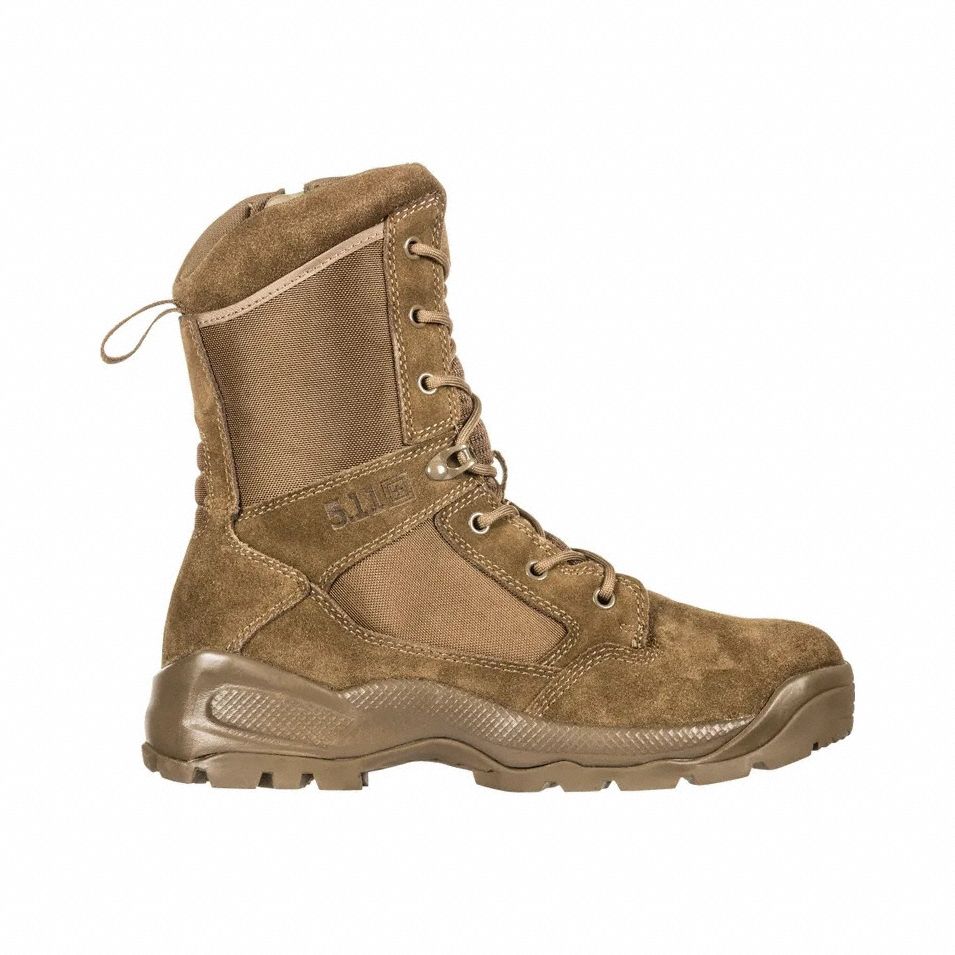 Military/Tactical Boot: Men's, 10-1/2, D, 8 in Ht, Dark Coyote, 12393ABR, Flat Heel Heel, 1 PR