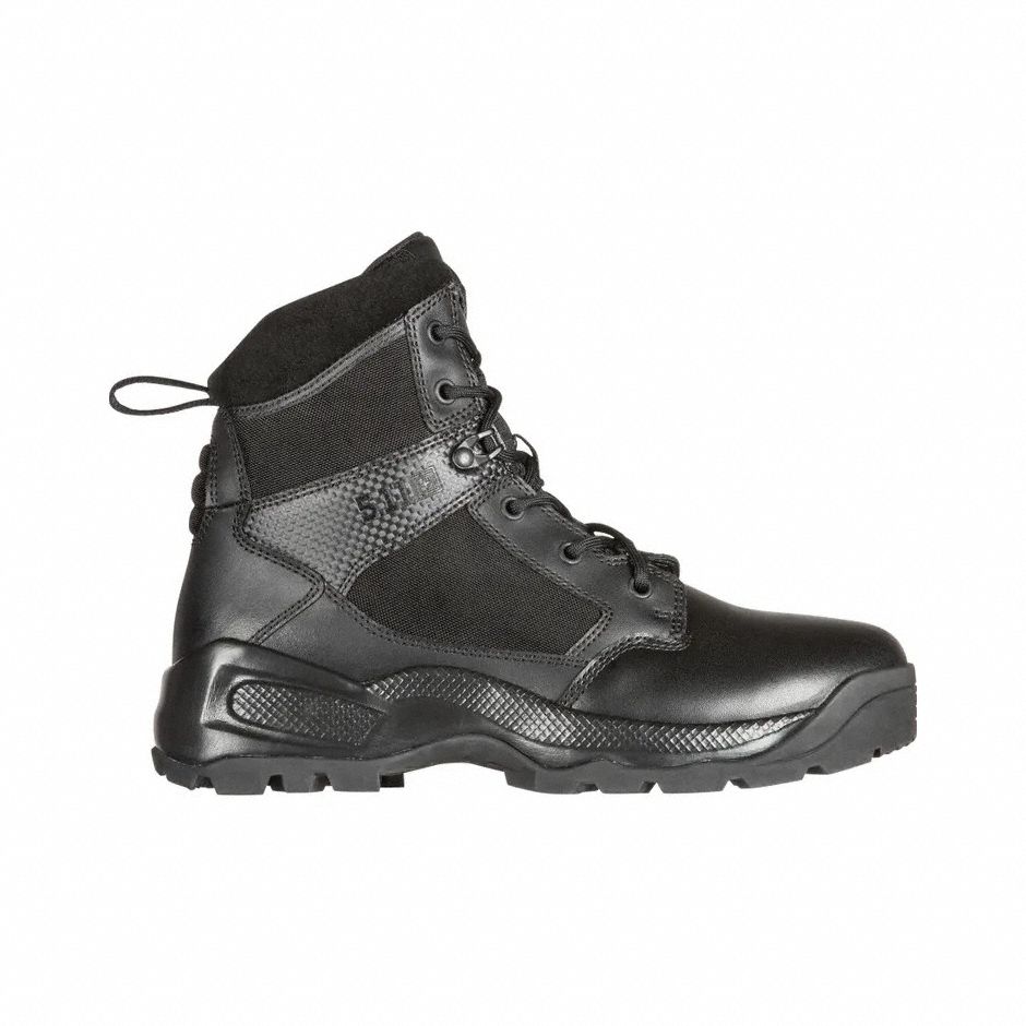 Military/Tactical Boot: Men's, 10-1/2, D, 6 in Ht, Black, 12401, Lace Up, Flat Heel Heel, 1 PR
