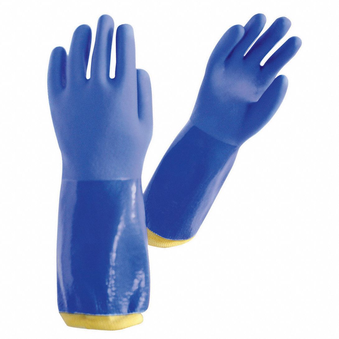 Chemical Resistant Heavy Duty PVC Rubber Safety Gloves for Acid Oil Blue M 