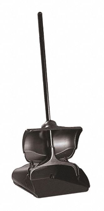 Long Handled Dust Pan: Plastic, 36 in Handle Lg, 11 1/4 in Wd, Black