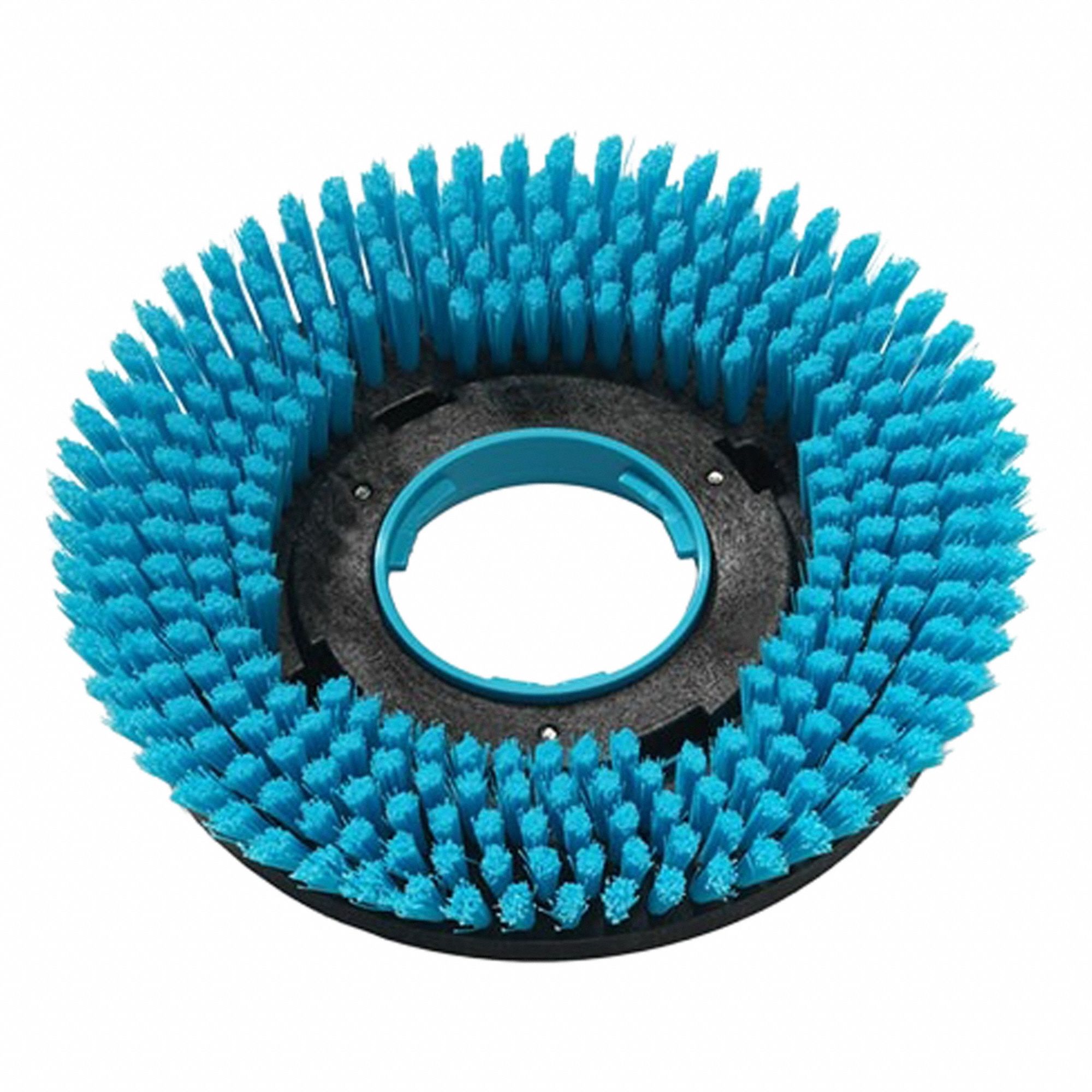 Scrub Brush: Round, 7 in Brush Dia, For Machine Size 14 1/2 in, Nylon, Blue, 3 in Trim Lg