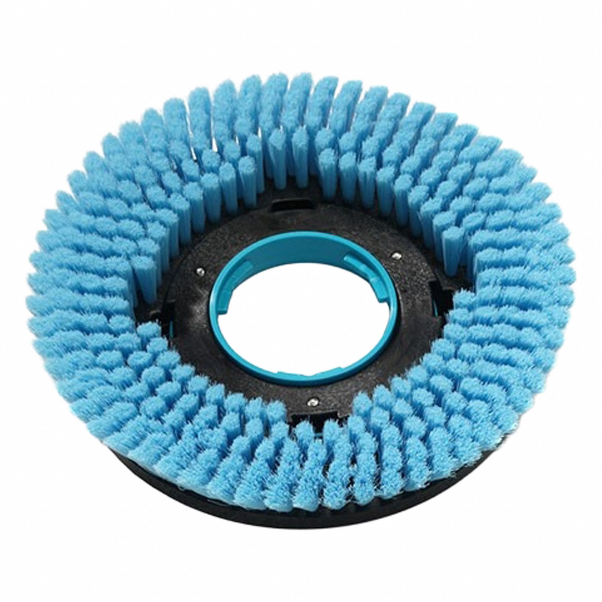 Scrub Brush: Round, 7 in Brush Dia, For Machine Size 14 1/2 in, Nylon, Blue, 3 in Trim Lg