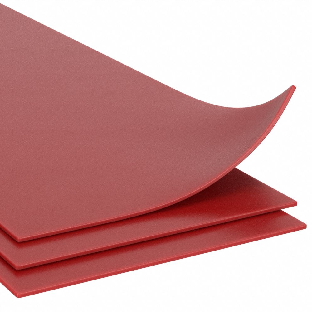 Silicone Sheet: Std, 12 in x 36 in, 0.125 in Thick, 30A, Plain Backing,  Red, Smooth