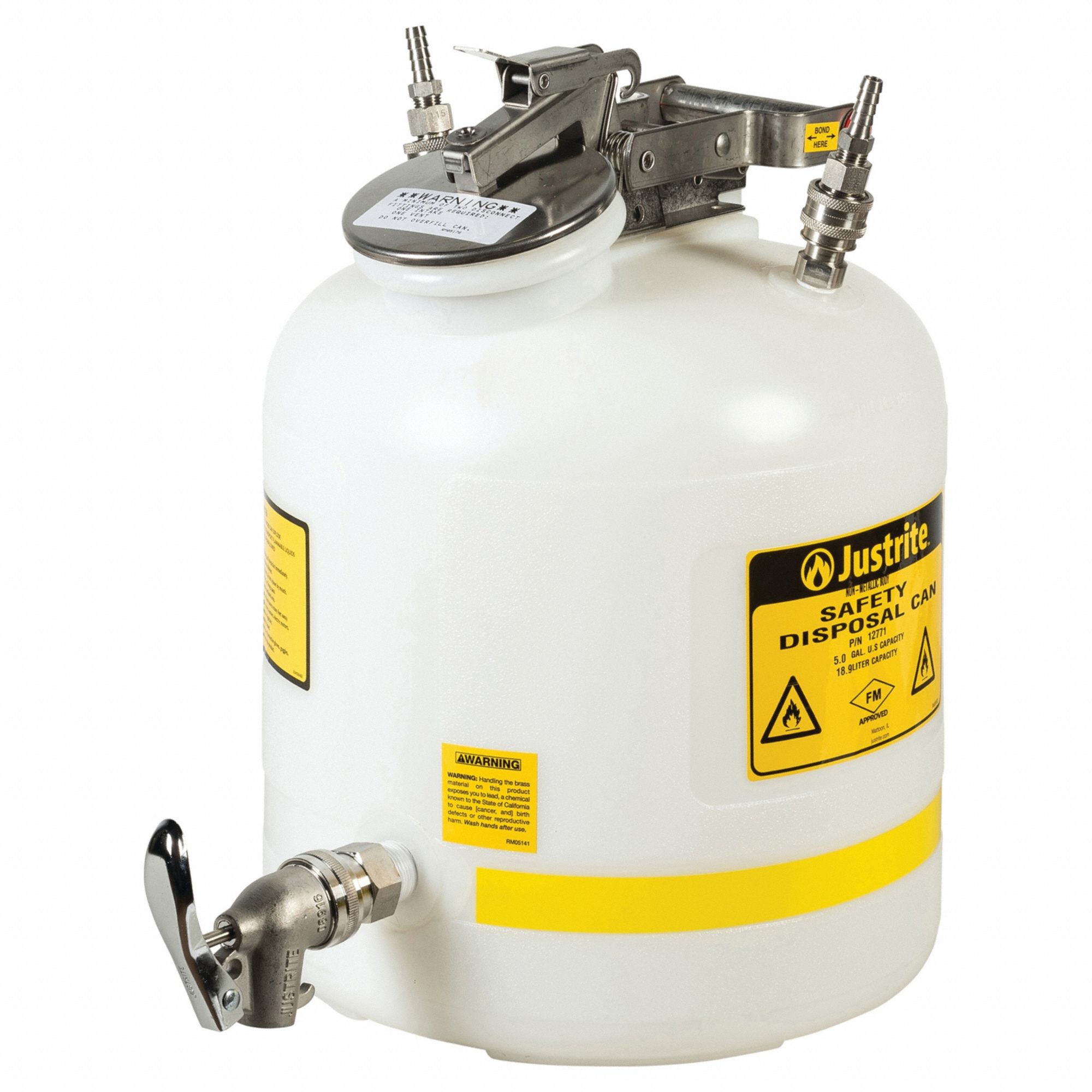 HPLC Waste Can: 5 gal Can Capacity, Stainless Steel Fitting Material, 2 Fittings, 12771