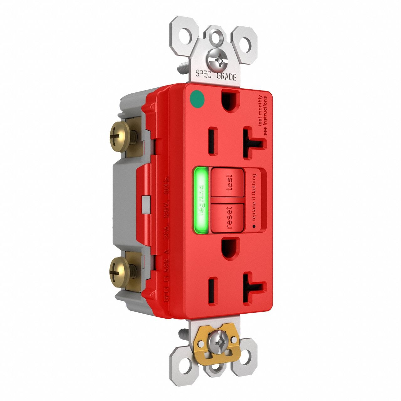 LEGRAND GFCI: Hospital Grade, Duplex, 5-20R, Red, GFCI, 125V AC, 20 A, 2 Pole / 3 Wire (MPN 2097HGTRPIRED)