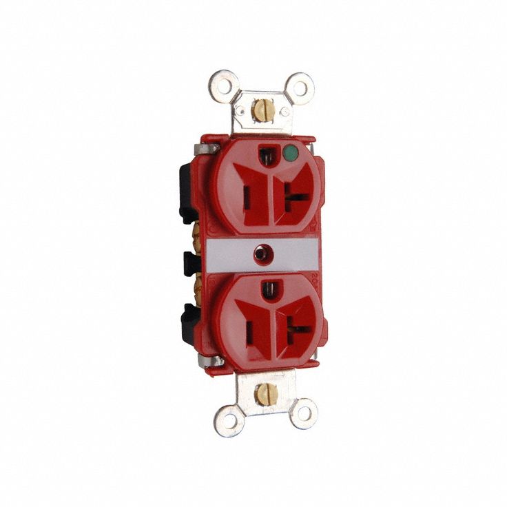 PASS & SEYMOUR Receptacle: Hospital Grade, Duplex, 5-20R, Red, GFCI, 125V AC, 20 A, 2 Pole / 3 Wire (MPN 8300REDMRI). Key specifications — attr1367147: PASS & SEYMOUR.
