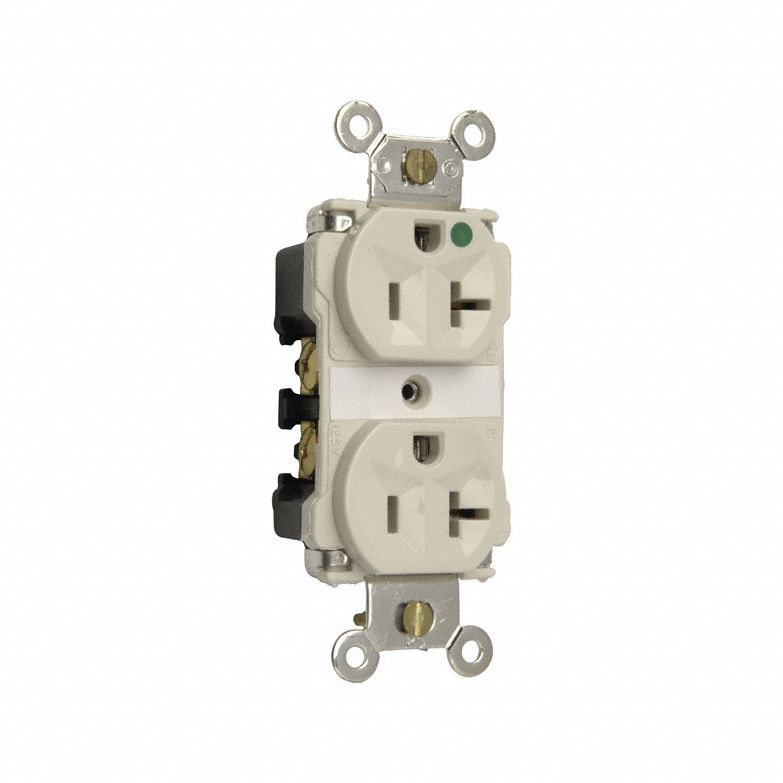 PASS & SEYMOUR Receptacle: Hospital Grade, Duplex, 5-20R, Light Almond, GFCI, 125V AC, 20 A (MPN 8300LAMRI). Key specifications — attr1367147: PASS & SEYMOUR.