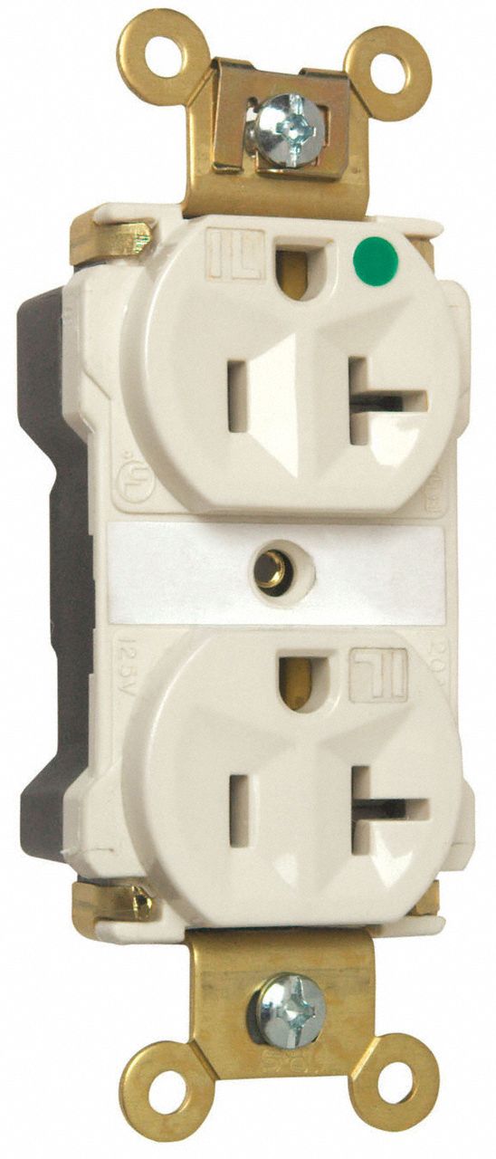PASS & SEYMOUR Receptacle: Hospital Grade, Duplex, 5-20R, White, 125V AC, 20 A, 2 Pole / 3 Wire (MPN PT8300ILW). Key specifications — attr1367147: PASS & SEYMOUR.