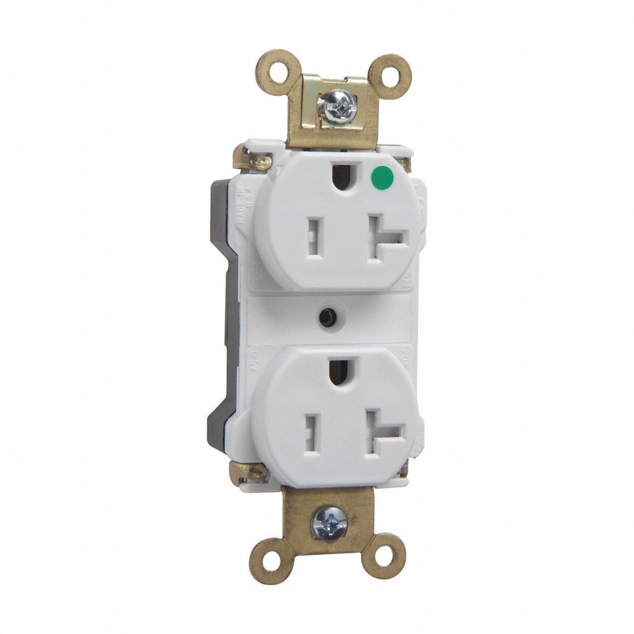 PASS & SEYMOUR Receptacle: Hospital Grade, Duplex, 5-20R, White, 125V AC, 20 A, 2 Pole / 3 Wire (MPN PTTR63HW). Key specifications — attr1367147: PASS & SEYMOUR.