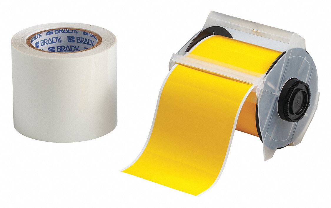 Continuous Label Stock: 4 in x 100 ft, Polyester With  Rubber  Adhesive, Yellow (Gloss)