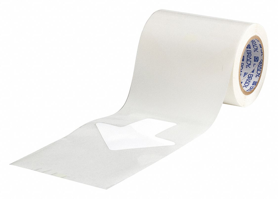 FLOOR MARKING TAPE, ARROW, SOLID, WHITE, NO LEGEND, 2 IN X 5 IN, 8 MIL THICKNESS, BRADY, B-514, 52 PK
