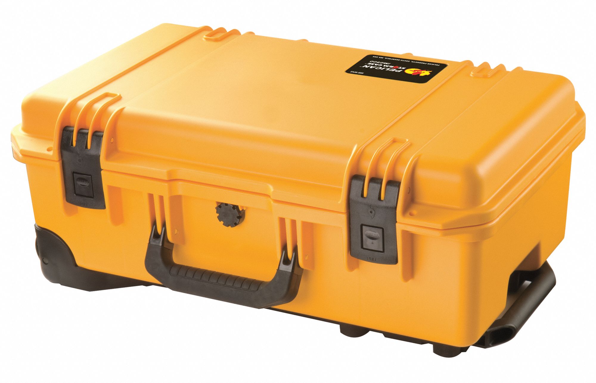 PROTECTIVE CASE, 11½ IN X 20½ IN X 7¼ IN INSIDE, YELLOW, MOBILE, NO FOAM INCLUDED