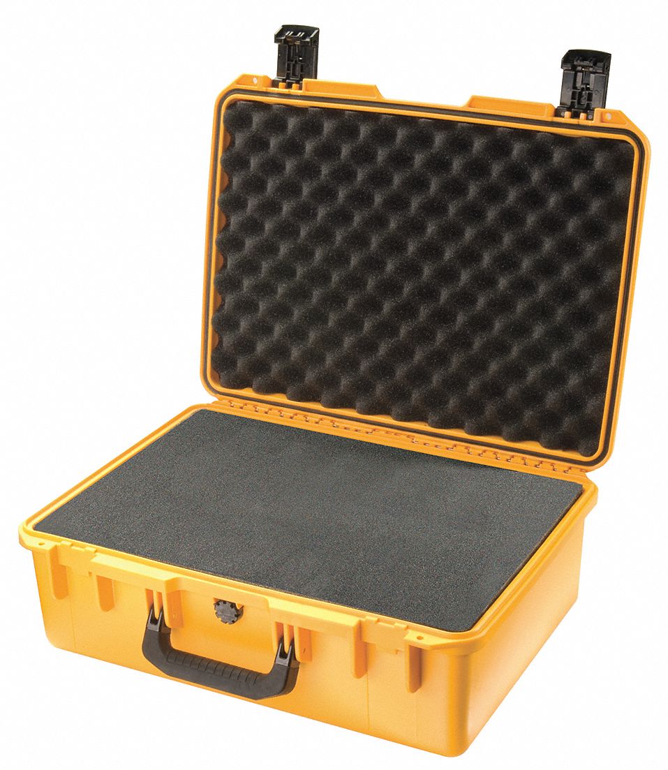 PROTECTIVE CASE, 14 IN X 20 IN X 7¾ IN INSIDE, FLAT/PICK AND PLUCK/SOLID, YELLOW, PLASTIC