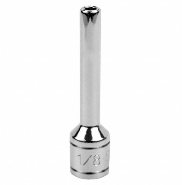 SK PROFESSIONAL TOOLS Socket: 1/4 in Drive Size, 1/8 in Socket Size,  6-Point, Deep, Chrome
