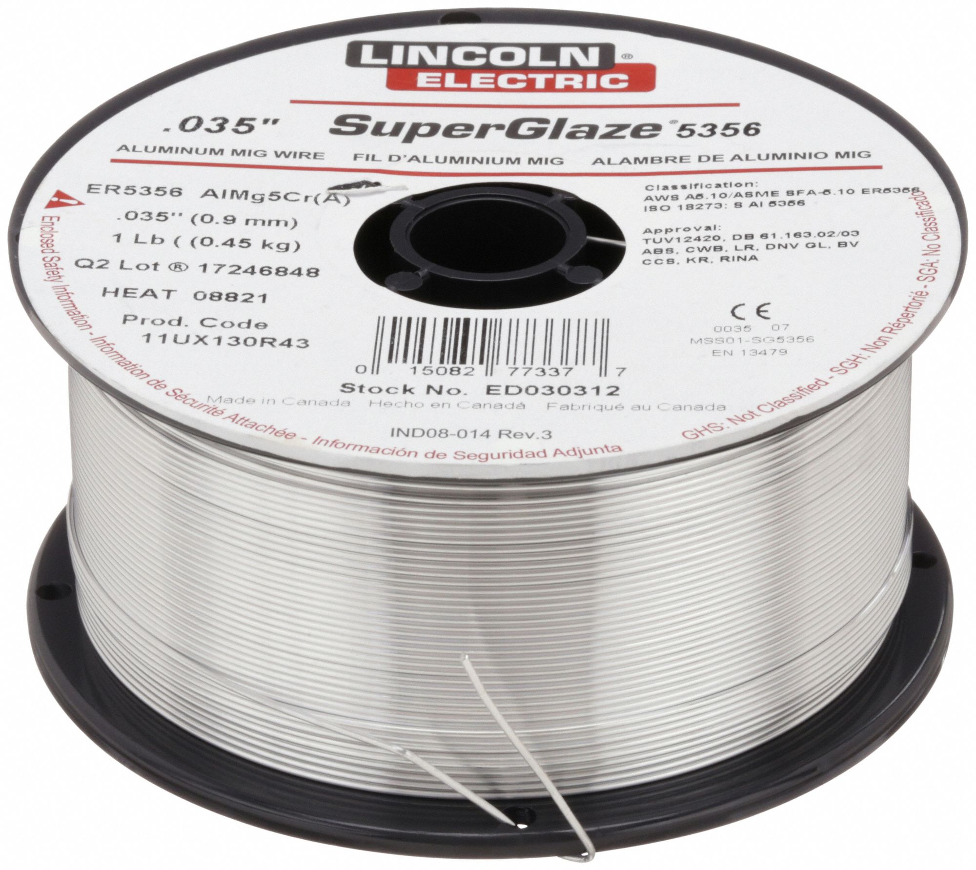 LINCOLN ELECTRIC, Aluminum, ER5356, MIG Welding Wire 12C089ED030312
