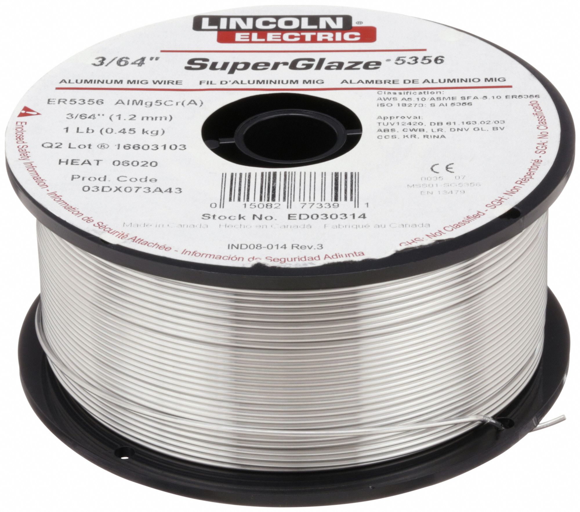 MIG WELDING WIRE, ALUMINUM, ER5356, 3/64 IN, 1 LB, SUPERGLAZE 5356