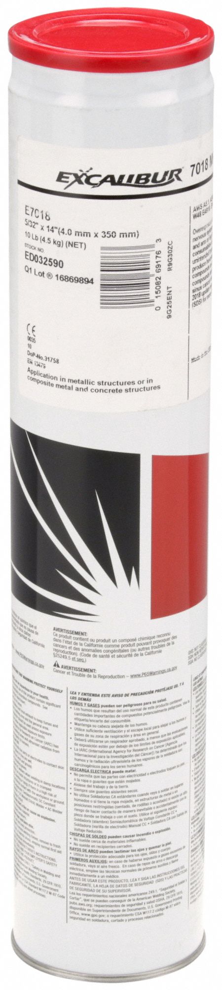 Stick Electrode: Carbon Steel, E7018 H4R, 5/32 in x 14 in, 10 lb, Excalibur 7018 MR