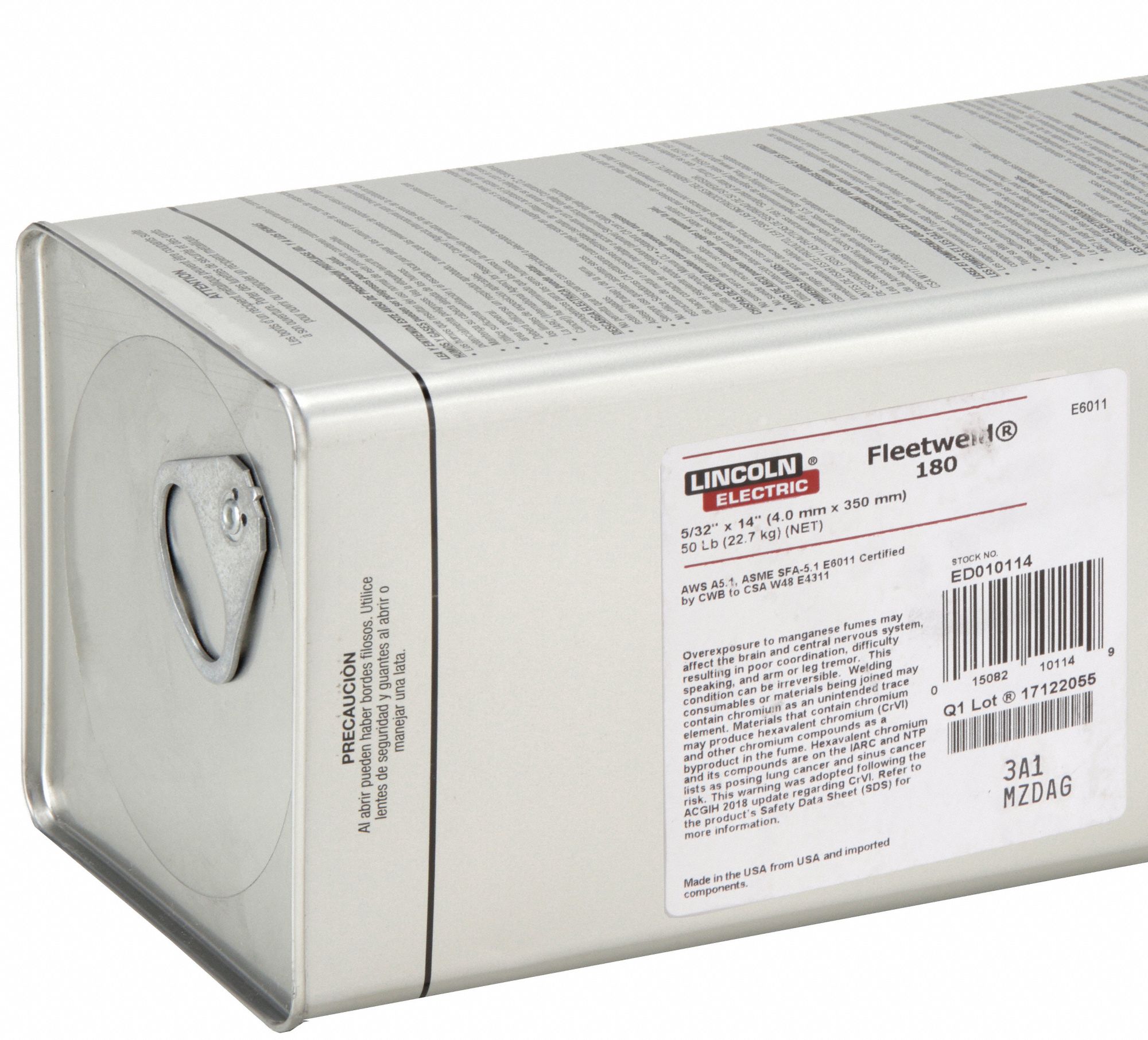 Stick Electrode: Carbon Steel, E6011, 5/32 in x 14 in, 50 lb, Fleetweld 180