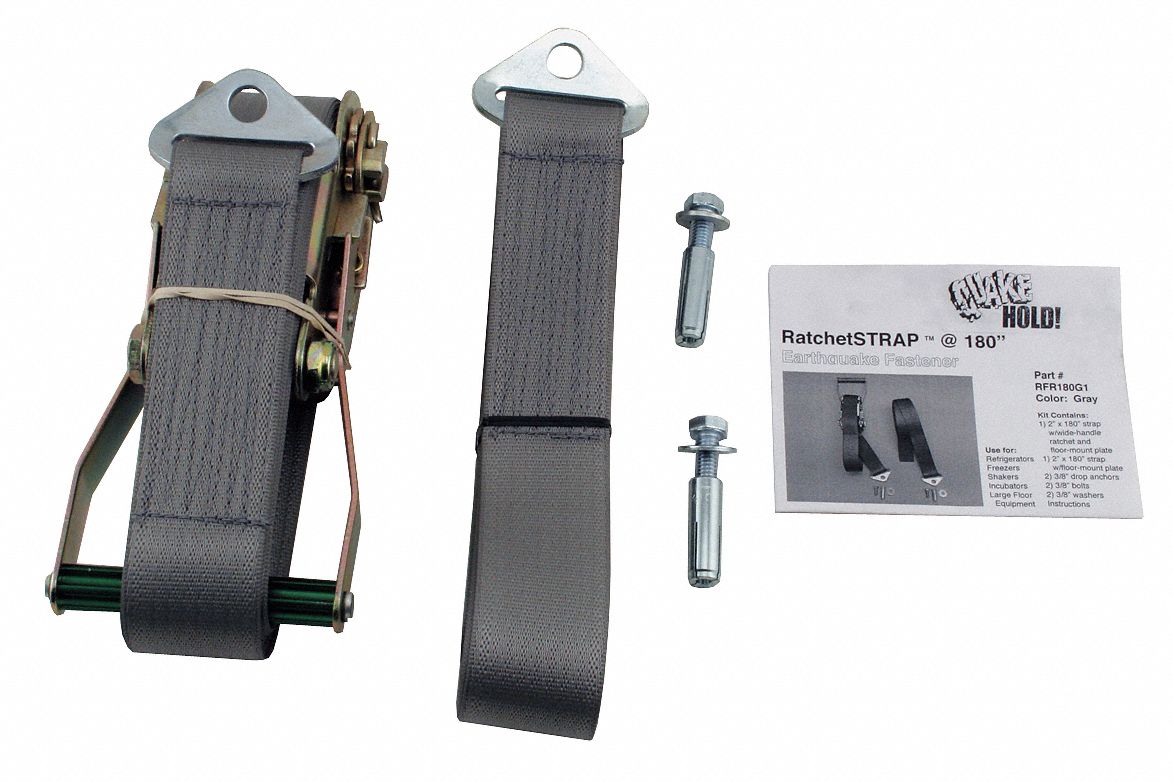 Ratchet Strap: 4, 000 lb Wt Capacity, Nylon, Item to Floor Bracing