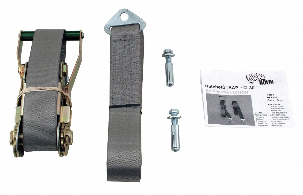 Ratchet Strap: 4, 000 lb Wt Capacity, Nylon, Item to Floor Bracing