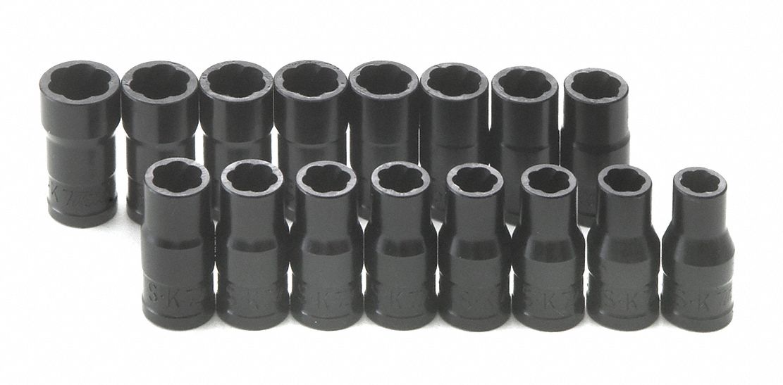 Socket Set,  Socket Size Range 1/4 in to 3/8 in, 6 mm to 10 mm,  Impact,  Drive Size 1/4 in