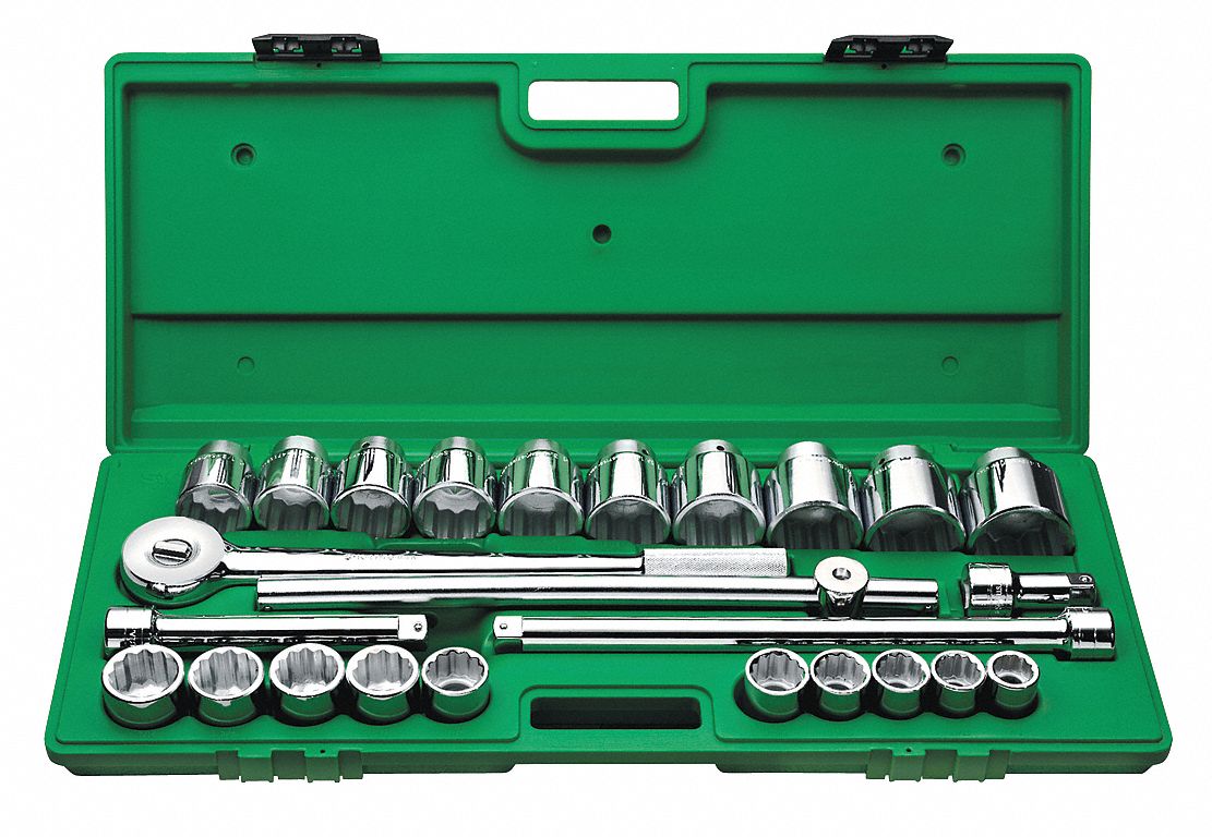 SK PROFESSIONAL TOOLS, 3/4 in Drive Size, 25 Pieces, Socket Wrench Set -  12D206