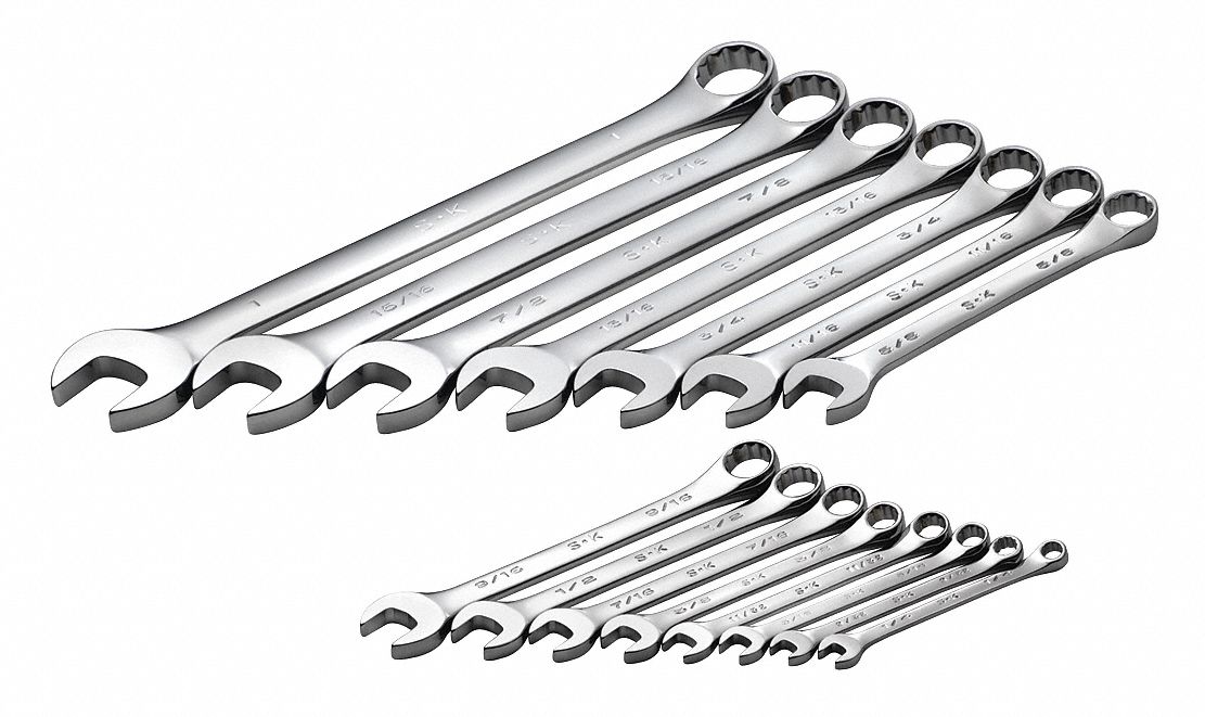 SK PROFESSIONAL TOOLS, Alloy Steel, Chrome, Combination Wrench Set ...