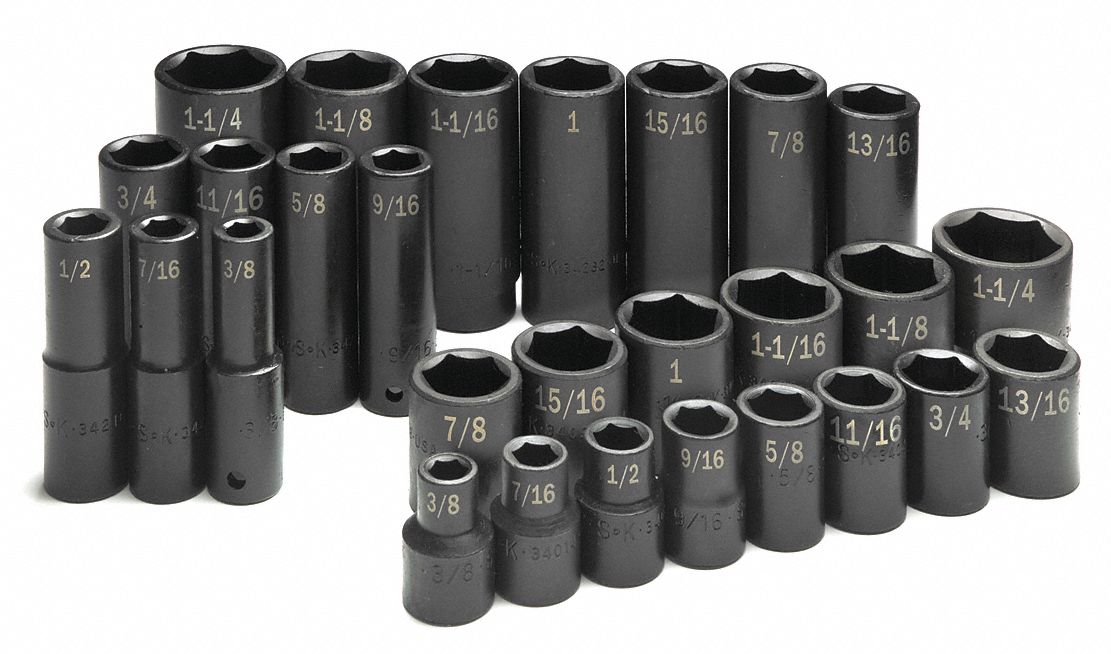 SOCKET SET,1/2 IN DR,SAE,28 PCS