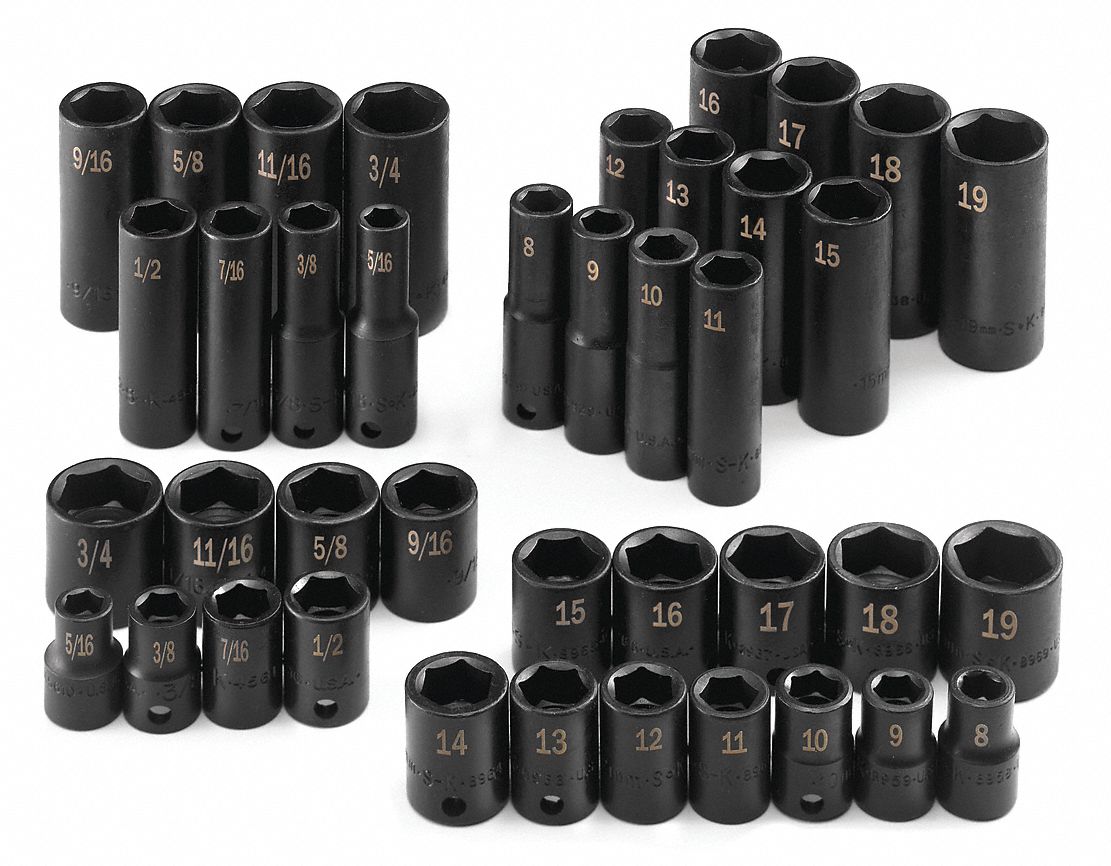 SK PROFESSIONAL TOOLS, 3/8 in Drive Size, 40 Pieces, Impact Socket