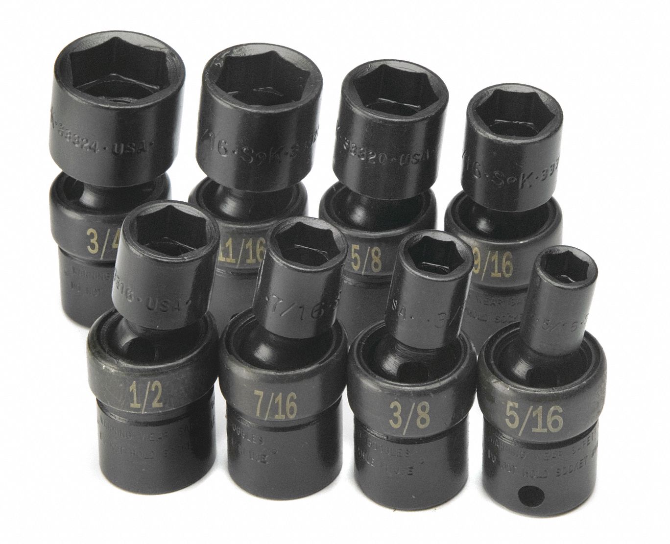 SWIVEL SOCKET SET,3/8 DR,SAE,6 PT,8