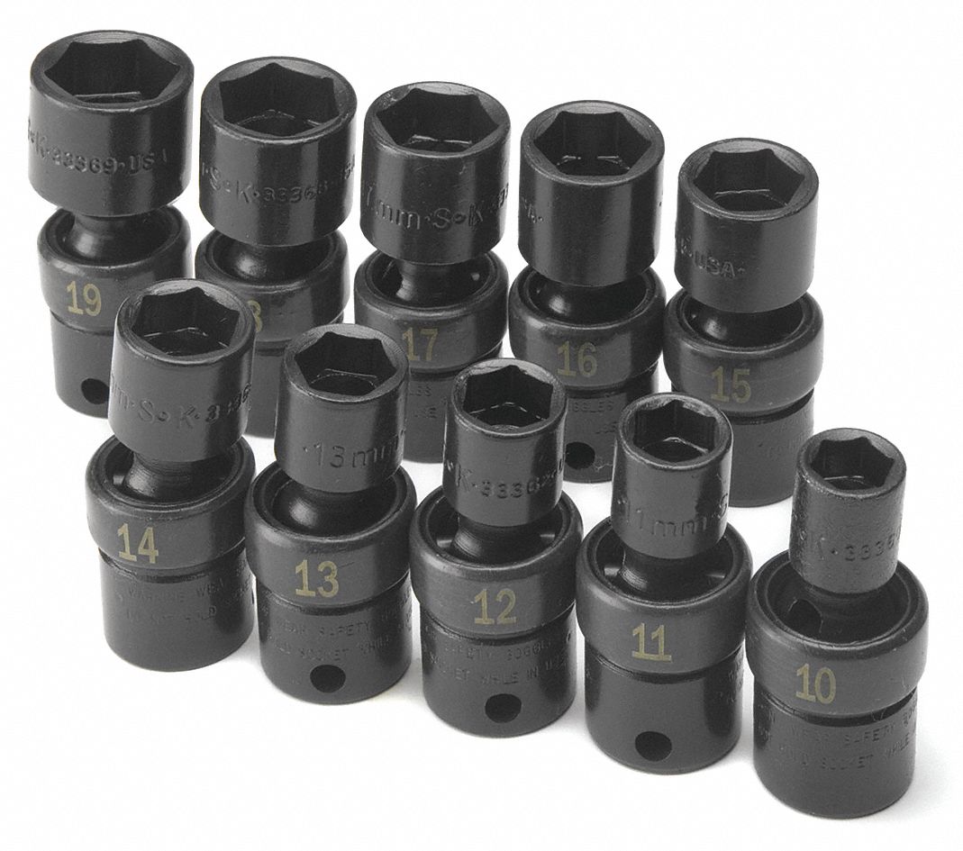 SWIVEL SOCKET SET,3/8 DR,SAE,6 PT,1