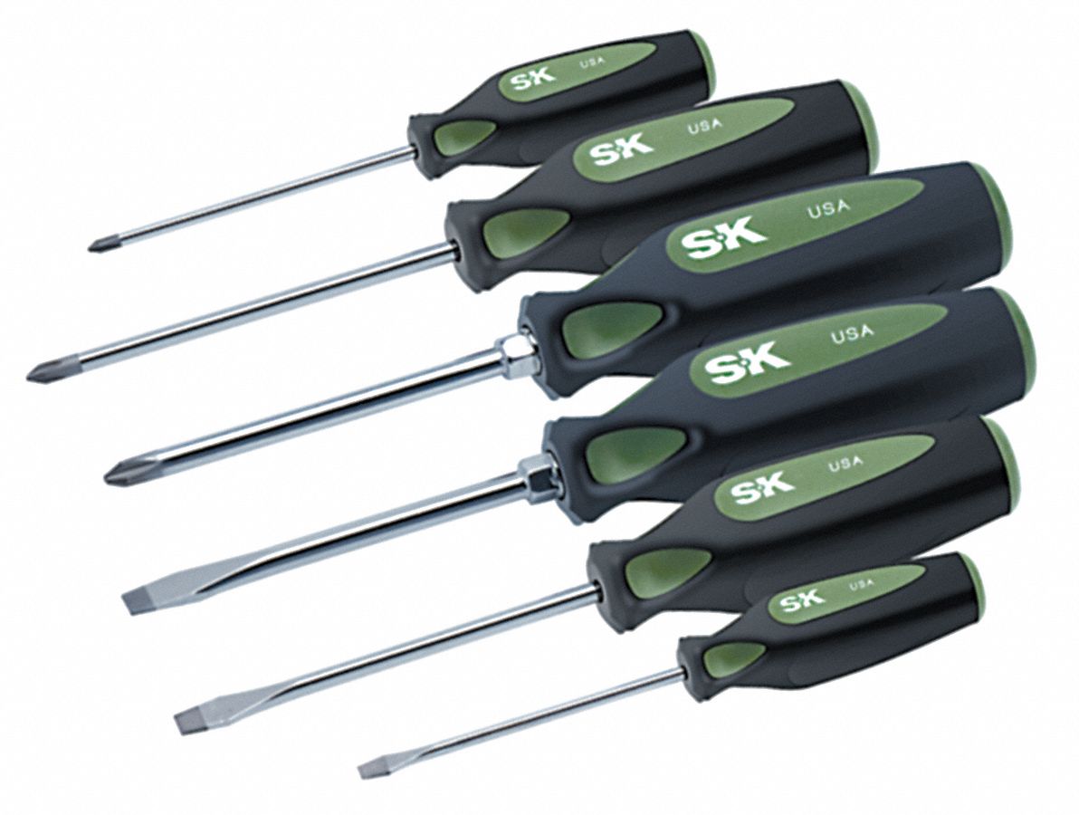 SK PROFESSIONAL TOOLS Screwdriver Set, Slotted/Phillips, 6 Pc - 12D230 ...