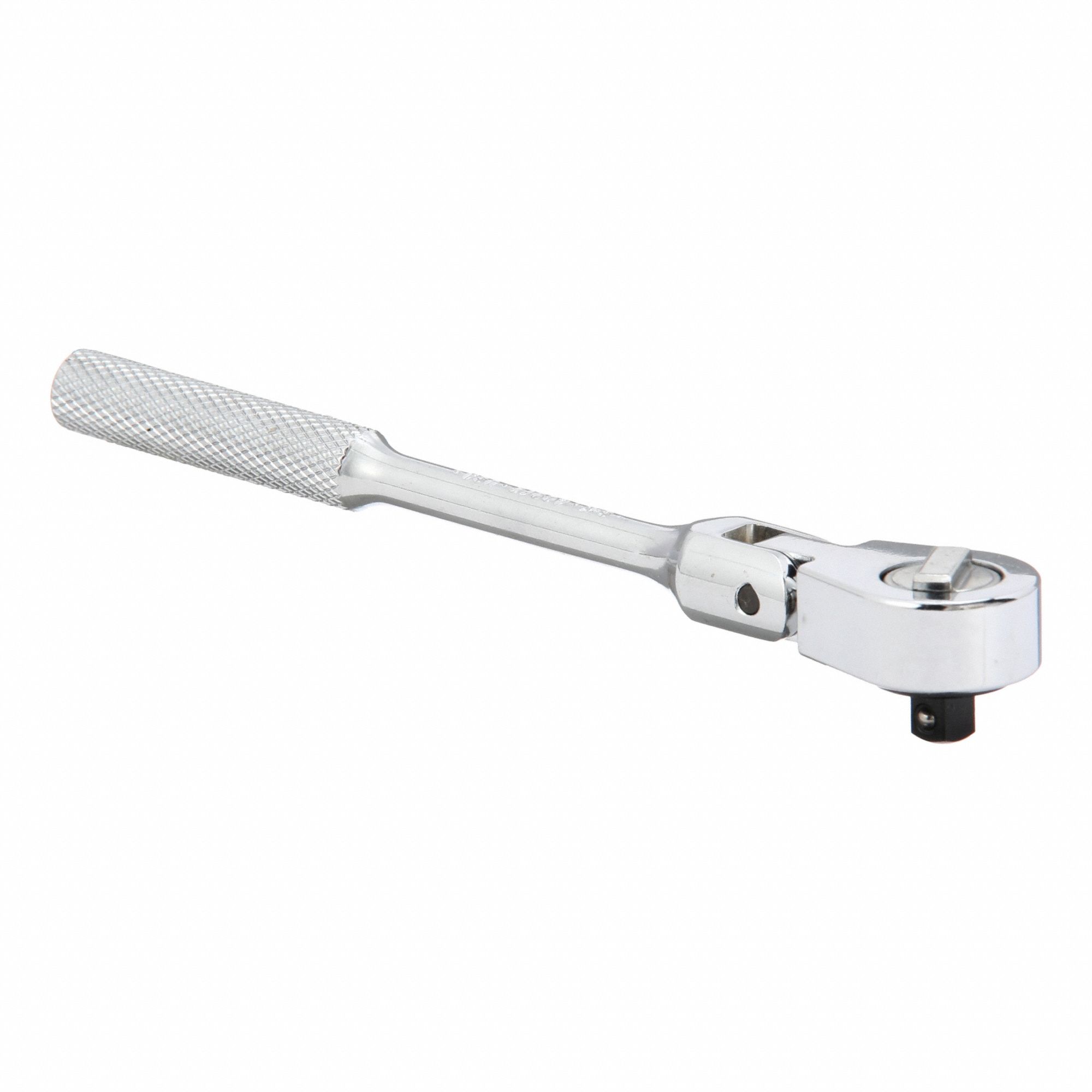 Hand Ratchet: Round, Reversible, 6 1/4 in Overall Lg, Chrome, 6° Min Arc Swing