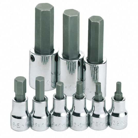 SK PROFESSIONAL TOOLS HEX BIT SOCKET SET,3/8 DR,SAE,LONG, - Socket Bit Sets  - WWG20K468