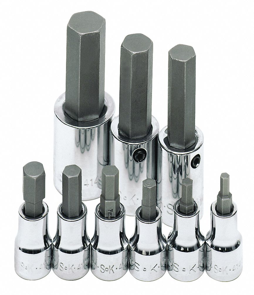 SOCKET BIT SET,3/8IN, 1/2IN,9 PIECE,HEX