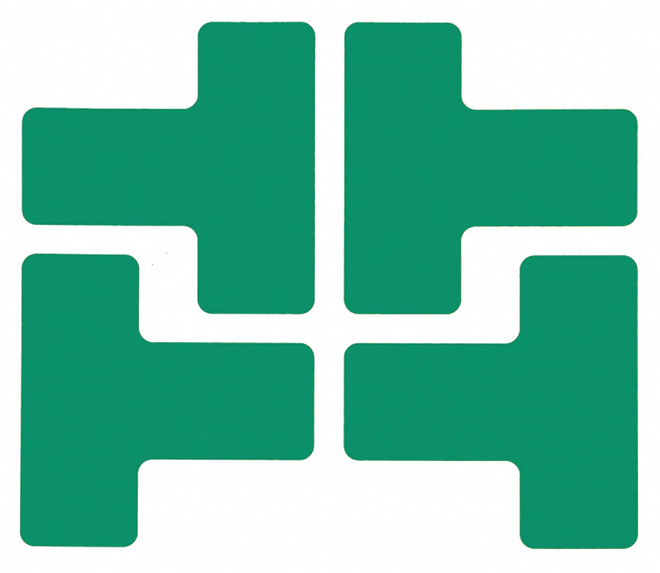 FLOOR MARKING TAPE, T, SOLID, GREEN, NO LEGEND, 2 IN X 5 IN, 8 MIL THICKNESS, BRADY, TOUGHSTRIPE, 20 PK