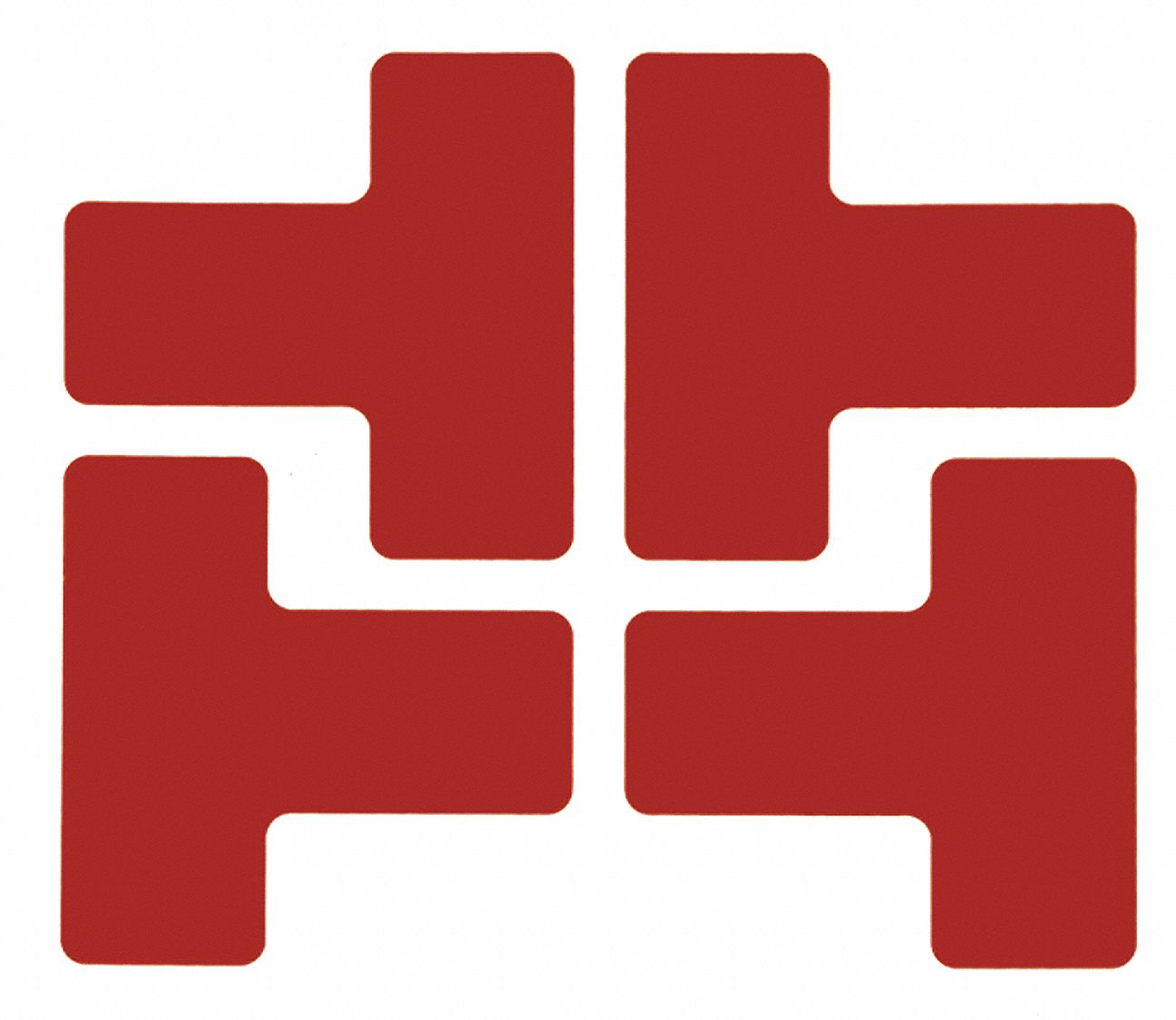 FLOOR MARKING TAPE, T, SOLID, RED, NO LEGEND, 2 IN X 5 IN, 8 MIL THICKNESS, BRADY, TOUGHSTRIPE, 20 PK