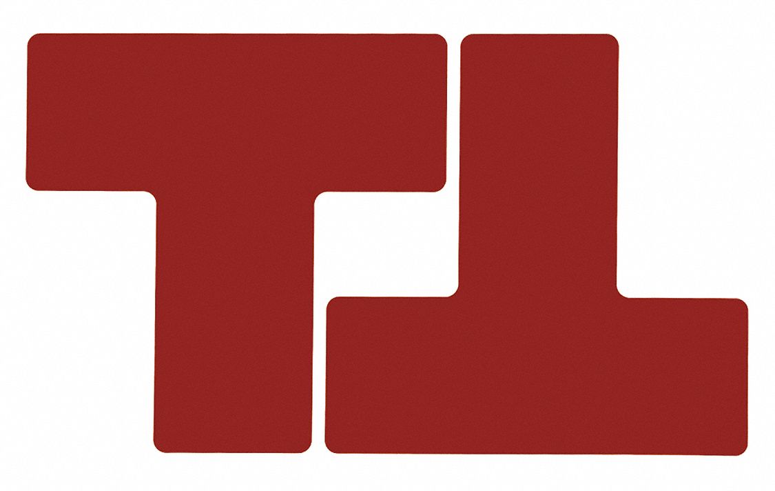 FLOOR MARKING TAPE, T, SOLID, RED, NO LEGEND, 3 IN X 8 IN, 8 MIL THICKNESS, BRADY, TOUGHSTRIPE, 20 PK