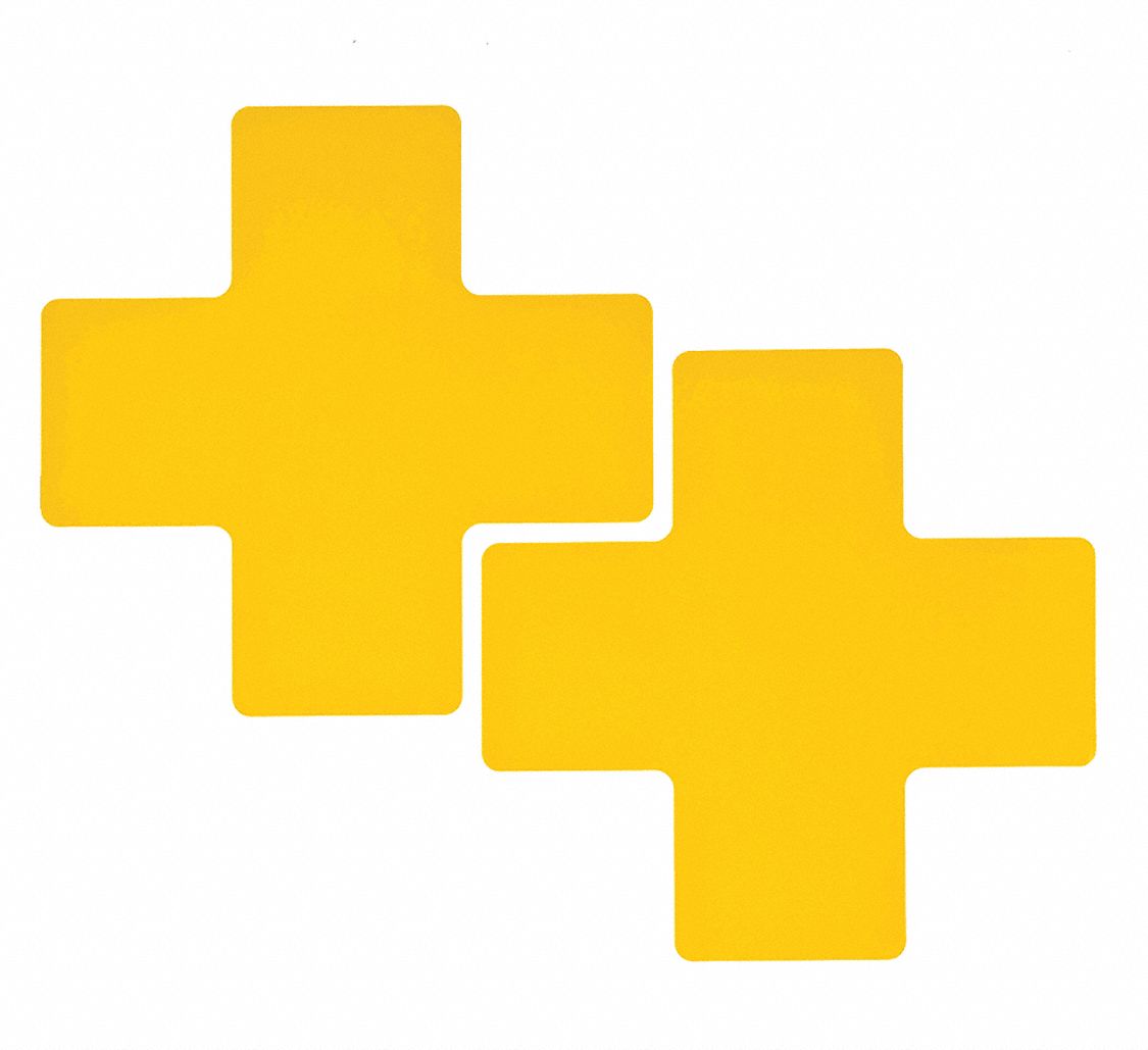 FLOOR MARKING TAPE, CROSS, SOLID, YELLOW, NO LEGEND, 3 IN X 8 IN, 8 MIL THICKNESS, BRADY, B-514, 20 PK