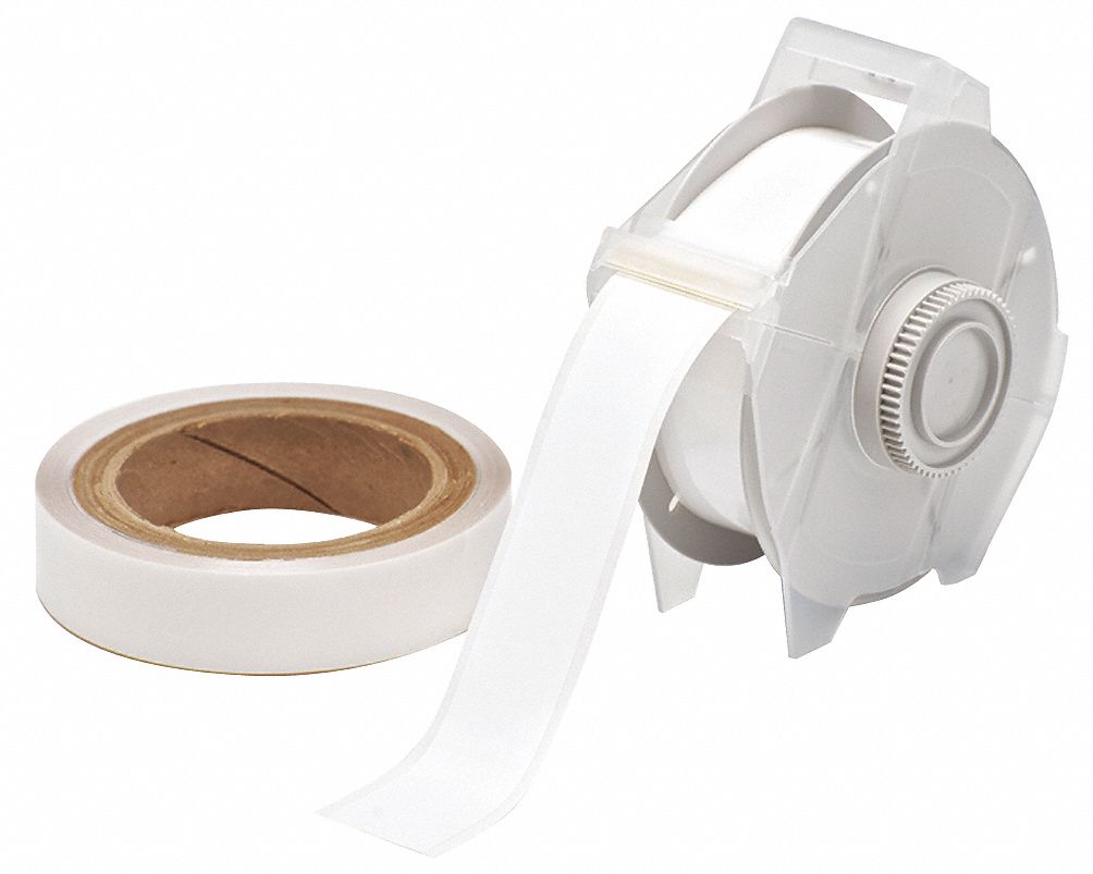 Continuous Label Stock: 1 1/8 in x 100 ft, Polyester With  Rubber  Adhesive, White (Gloss)