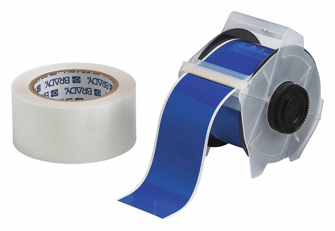 Continuous Label Stock: 2 1/4 in x 100 ft, Polyester With  Rubber  Adhesive, Blue (Gloss)
