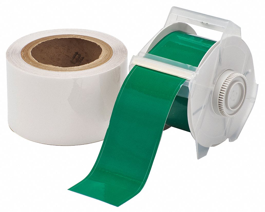Continuous Label Stock: 2 1/4 in x 100 ft, Polyester With  Rubber  Adhesive, Green (Gloss)