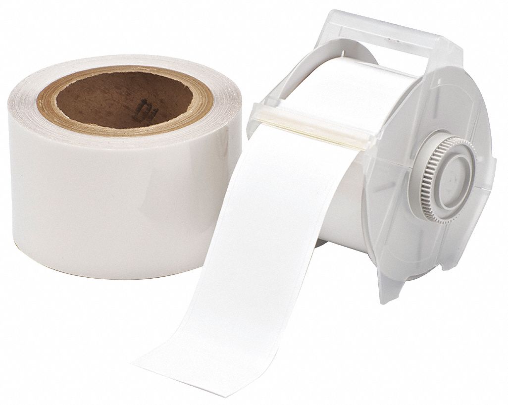 Continuous Label Stock: 2 1/4 in x 100 ft, Polyester With  Rubber  Adhesive, White (Gloss)