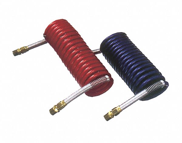 TUYAU D'ACCOUPLEMENT FREIN AIR COMPRIME ENROULÉ, ROUGE/BLEU, 15 PIX3/8X1/2PO, NYLON