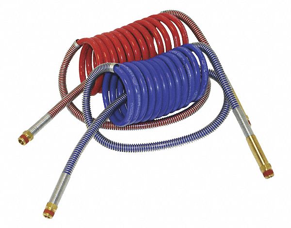 TUYAU D'ACCOUPLEMENT FREIN AIR COMPRIME ENROULÉ, ROUGE/BLEU, 15 PIX3/8X1/2PO, NYLON