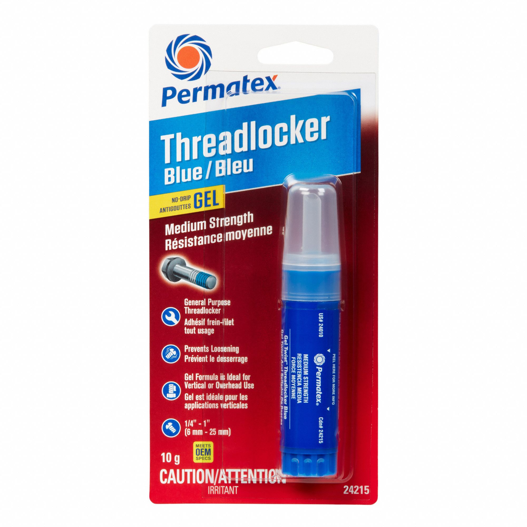 THREAD LOCKER, BLUE, 10 G TUBE, 24 HOUR CURE, 20 MIN WORKING TIME, MEDIUM STRENGTH