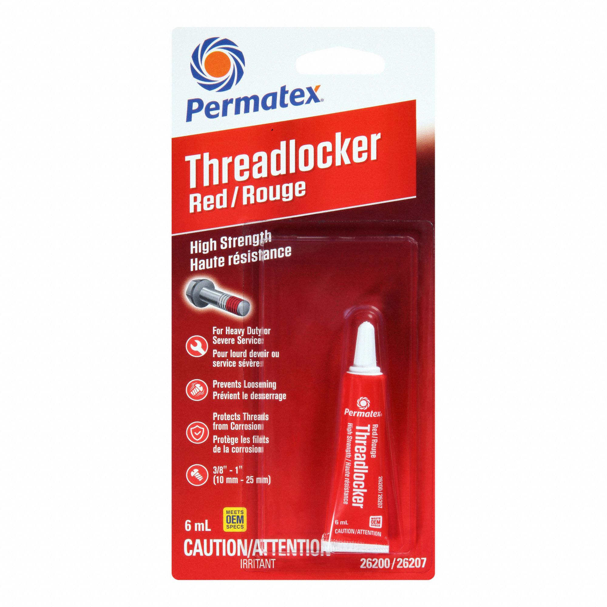 THREADLOCKER, PERMANENT DISASSEMBLY, EXTREME CONDITIONS, RED, 6 ML, 3/8 TO 1 IN FASTENER