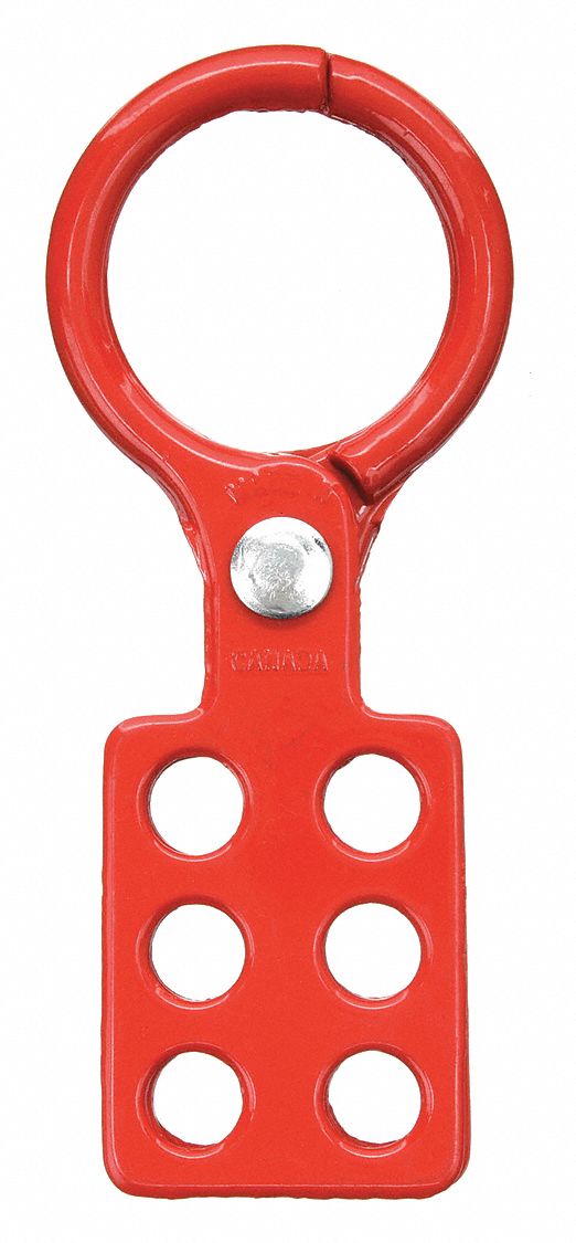 Lockout Hasp: Std Hasp, 1.5 in Opening Size, Red, 6 Padlocks, Std