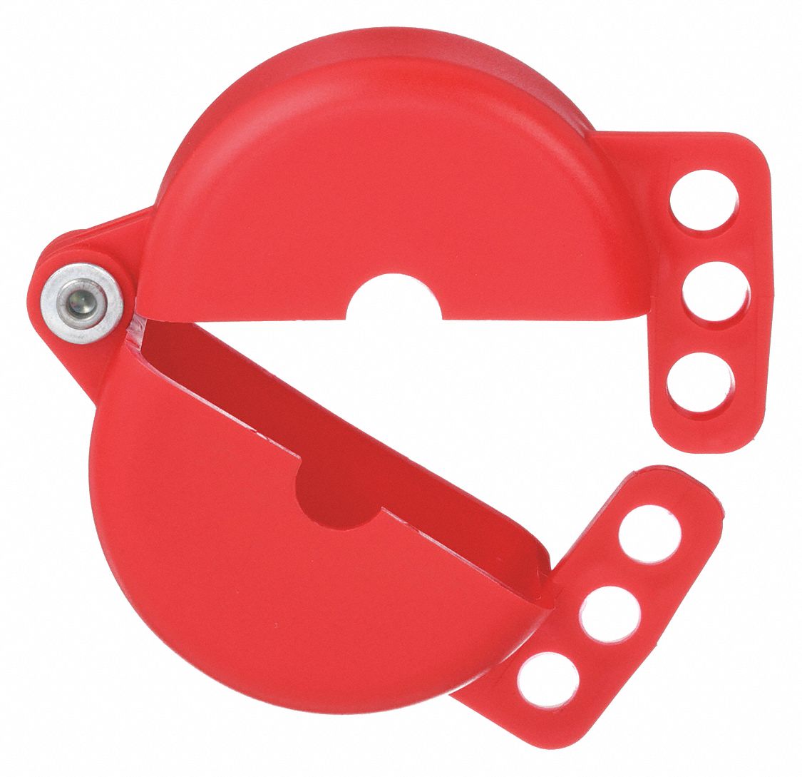 GATE VALVE LOCKOUT, HINGED, FOR 1 TO 2½ IN HAND WHEEL DIAMETER, RED