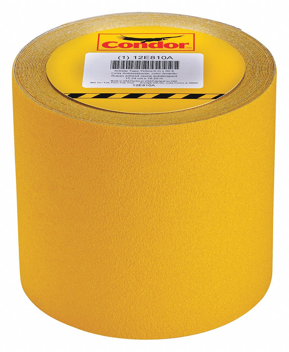 CONDOR Solid Yellow AntiSlip Tape, 6 in x 60.0 ft, 60 Grit Aluminum